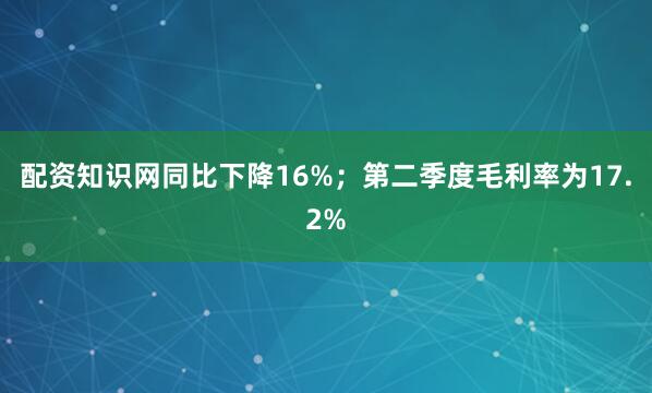 配资知识网同比下降16%；第二季度毛利率为17.2%